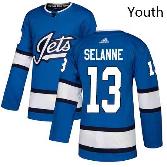 Youth Adidas Winnipeg Jets 13 Teemu Selanne Authentic Blue Alternate NHL Jersey